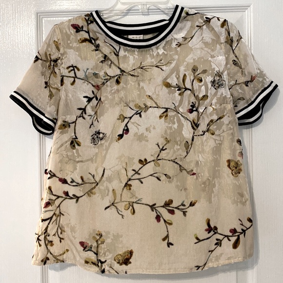 Vintage inspired cherry blossom sparkle burnout metallic ringer tee - Picture 1 of 10